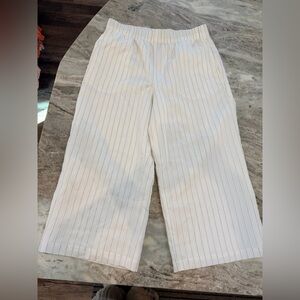 H&M White Black Pinstripe Culottes Wide Leg Cropped Pants Size L Elastic Waist